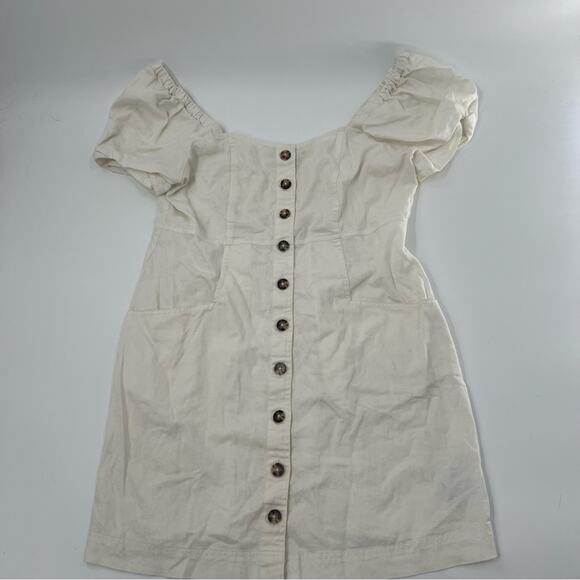Madewell Cream White Puff Sleeve Mini Dress Linen and Cotton Blend Summer - Picture 3 of 8